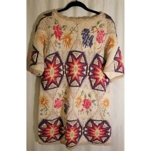 Women's Vintage Sweater Jennifer Redd Knitted by Hand Size Large Bohemian Floral